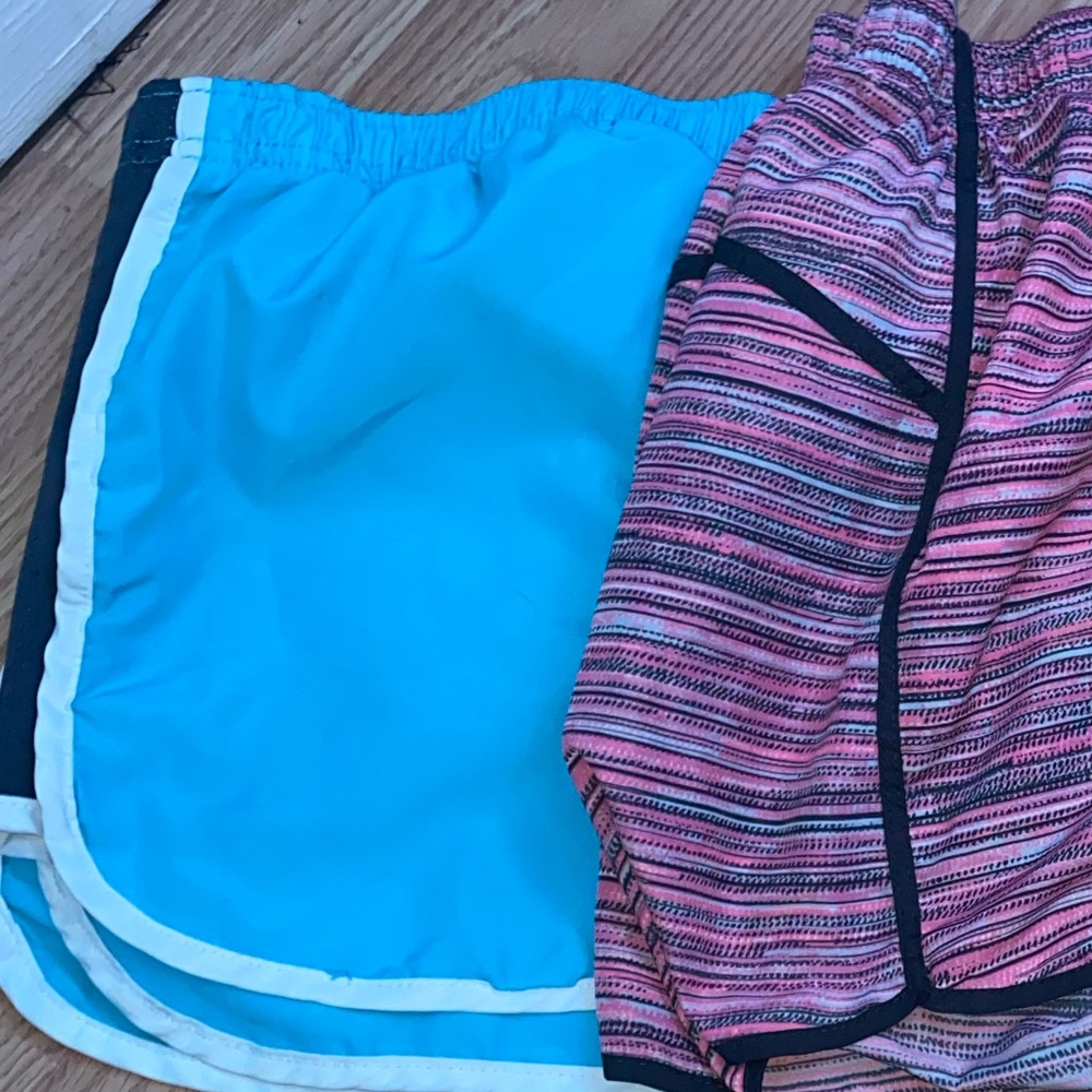 Blue and gray athletic shorts